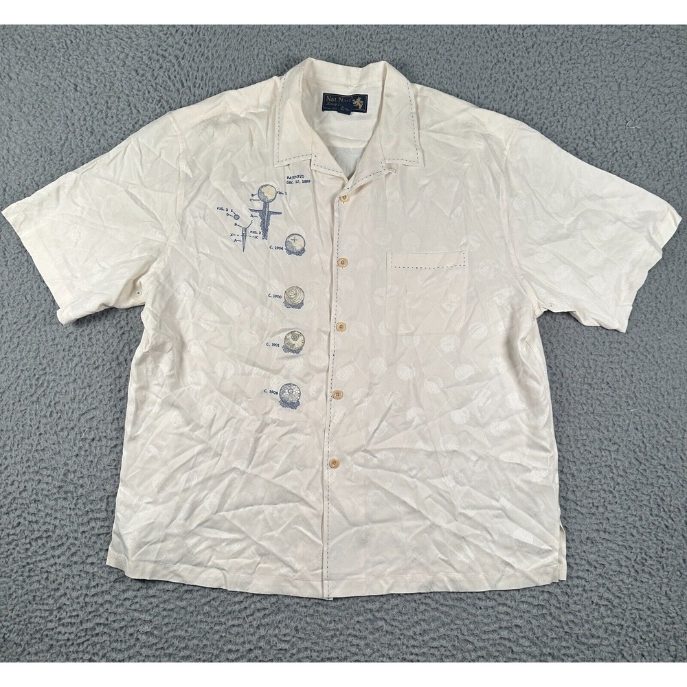 Nat Nast "Golf Tee" Shirt Mens XL‎ Ivory Button Up Silk Limited Edition